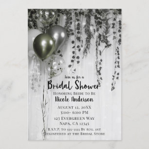 Invitación Balones metálicos de plata verde ducha marfil-novi