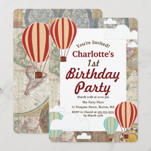 Invitación Balones y nubes de aire caliente Cumpleaños Mundia