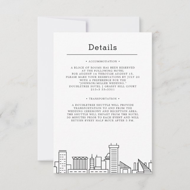 Invitación Baltimore Boda | Detalles del invitado (Anverso)