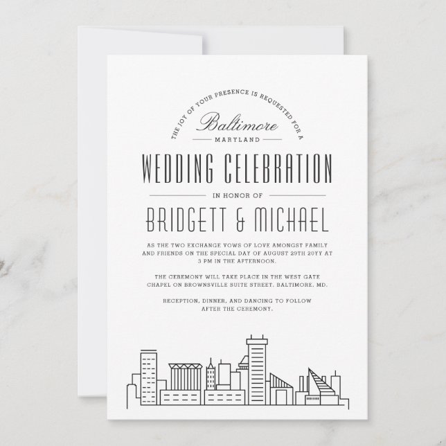 Invitación Baltimore Boda | Esquina moderna de Deco (Anverso)