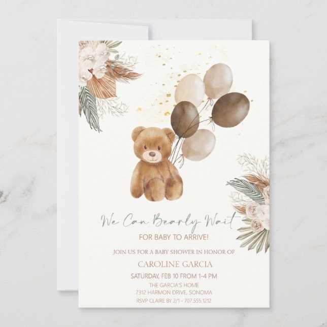 Invitación Baluarte de oso de Teddy adorable ducha de bebé (Anverso)