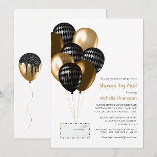 Invitación Baluartes negros y dorados ducha de novias por cor