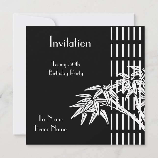 Invitación Bamboo Asiático Blanco Negro (Anverso)