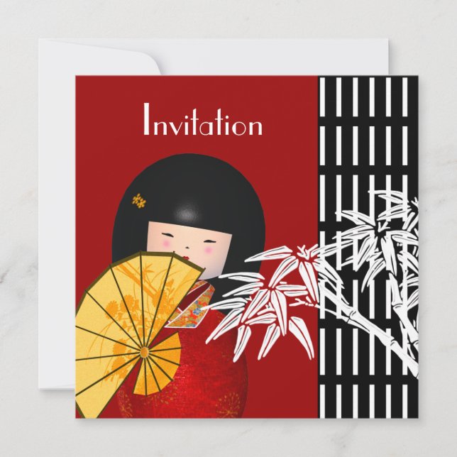 Invitación Bamboo Asiático Blanco Negro (Anverso)