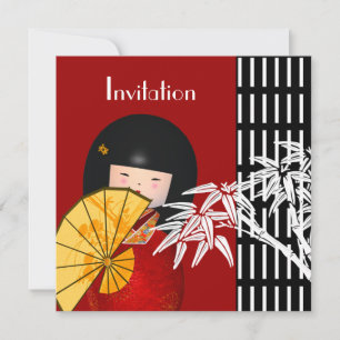 Invitación Bamboo Asiático Blanco Negro