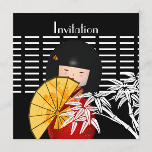 Invitación Bamboo Asiático Blanco Negro