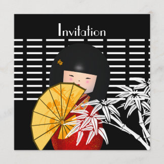 Invitación Bamboo Asiático Blanco Negro