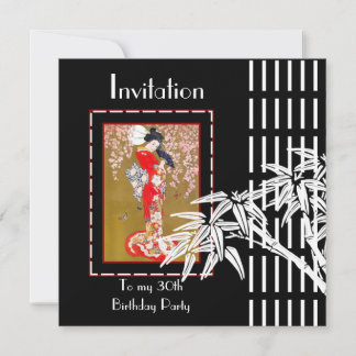 Invitación Bamboo Asiático Negro Blanco