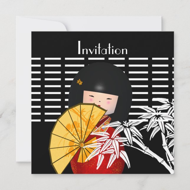 Invitación Bamboo Asiático Negro Blanco (Anverso)