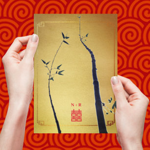 Invitación Bamboo Love/ Boda china de oro rojo