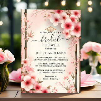 Invitación Bamboo Rosa Sakura Cherry Blossom Bridal Shower