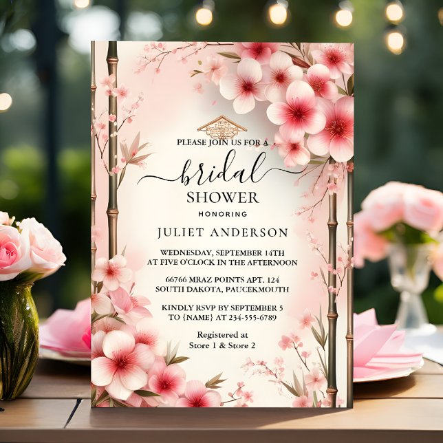 Invitación Bamboo Rosa Sakura Cherry Blossom Bridal Shower (Subido por el creador)