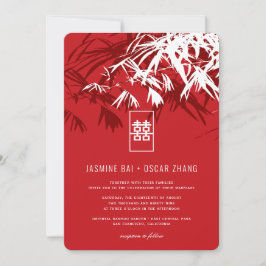 Invitación Bambú blanco rojo deja Boda chino Xi doble