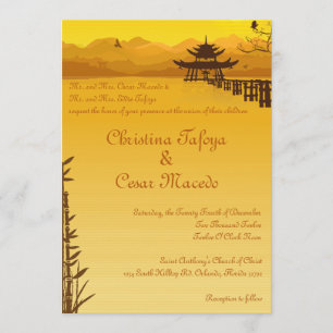 Invitación bambú caliente de Oriental de la puesta del sol de