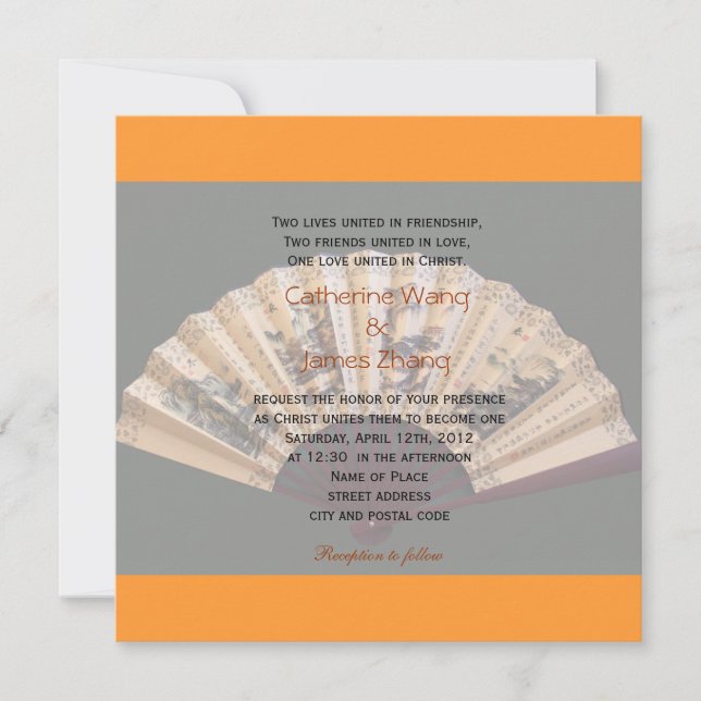 Invitación Bambú chino y fanático de la seda boda cristiano (Anverso)
