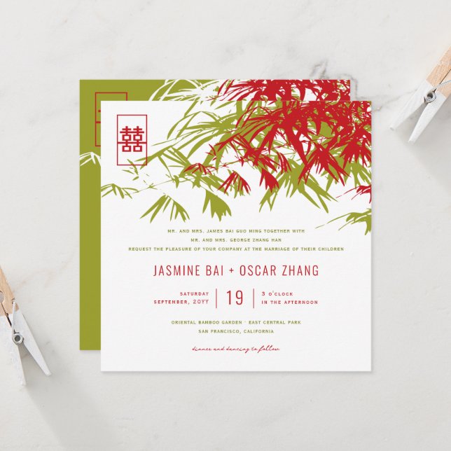 Invitación Bambú deja doble felicidad a Boda chino (Anverso/Reverso In Situ)
