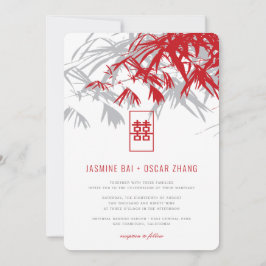 Invitación Bambú gris rojo deja Boda chino Xi doble