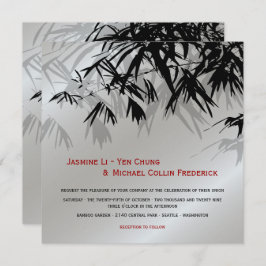 Invitación Bambú oriental deja Boda asiático negro plateado