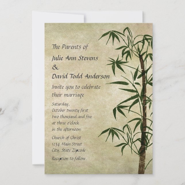 Invitación Bambú oriental vintage 1 Boda (Anverso)