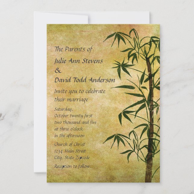 Invitación Bambú oriental vintage 2 Boda (Anverso)