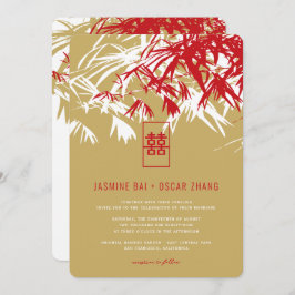 Invitación Bambú rojo y oro deja Boda asiático zen moderno