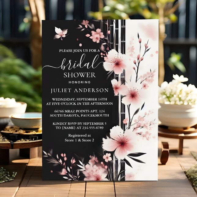Invitación Bambú rosa Sakura cerezo en flor de novia (Subido por el creador)