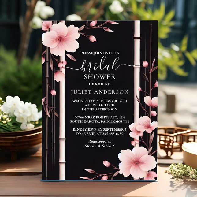 Invitación Bambú rosa Sakura cerezo flor de novia ducha (Subido por el creador)