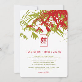 Invitación Bambú verde rojo deja Boda chino Xi doble