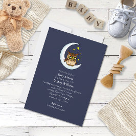 Invitación Bañador Azul Luna Estrellas Búho Bebé Mono