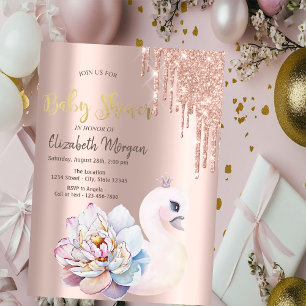 Invitación Bañador de bebé cisne gotas de purpurina de oro ro