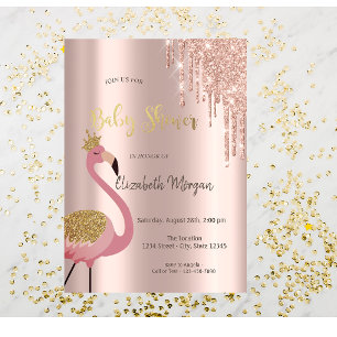 Invitación Bañador de bebé Flamingo Rosa con Drips de Purpuri