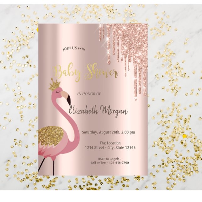 Invitación Bañador de bebé Flamingo Rosa con Drips de Purpuri (Subido por el creador)