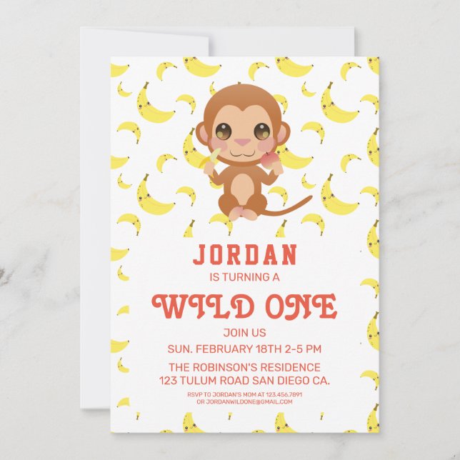 Invitación Banana Baby Monkey Cumpleaños (Anverso)