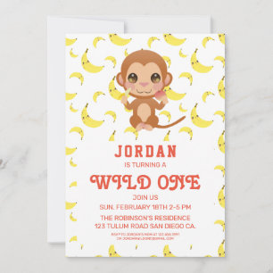 Invitación Banana Baby Monkey Cumpleaños