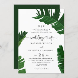 Invitación Banana deja Boda tropical monogramado