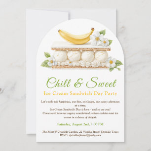 Invitación Banana Ice Cream Sandwich Day Watercolor