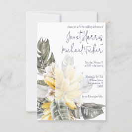 Invitación Banana verde tropical y amarilla deja Boda