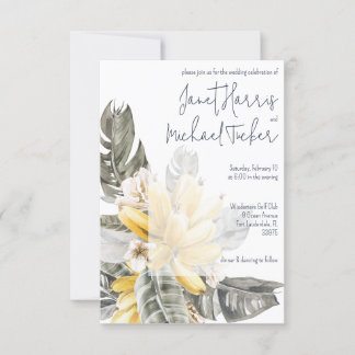 Invitación Banana verde tropical y amarilla deja Boda