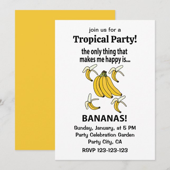 Invitación Bananas divertidas con frutas bananas (Anverso / Reverso)