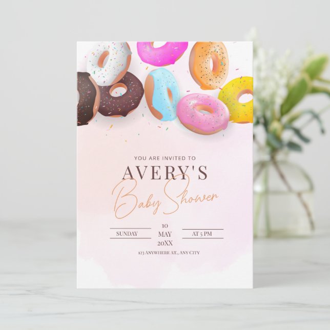 Invitación Bañar Donuts Baby Shower Rosa Niña Baby Shower  (Anverso de pie)