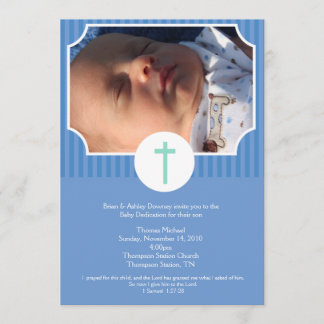 Invitación Banda azul Bautismo Bebé Dedicación 5x7 foto