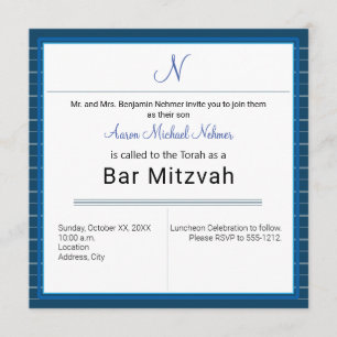 Invitación Banda azul moderna Barra monográfica Mitzvah