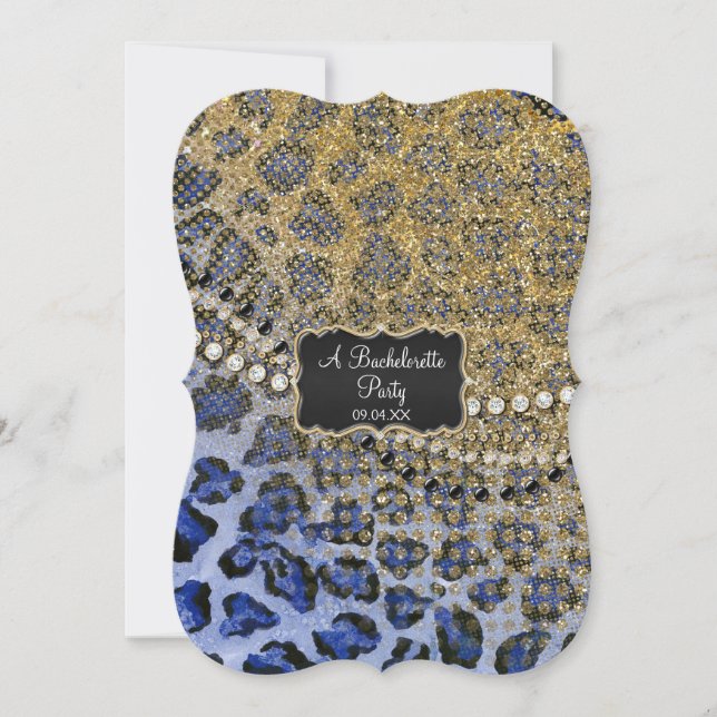 Invitación Banda Bachelorette Blue Gold Leopard Impresión de  (Anverso)