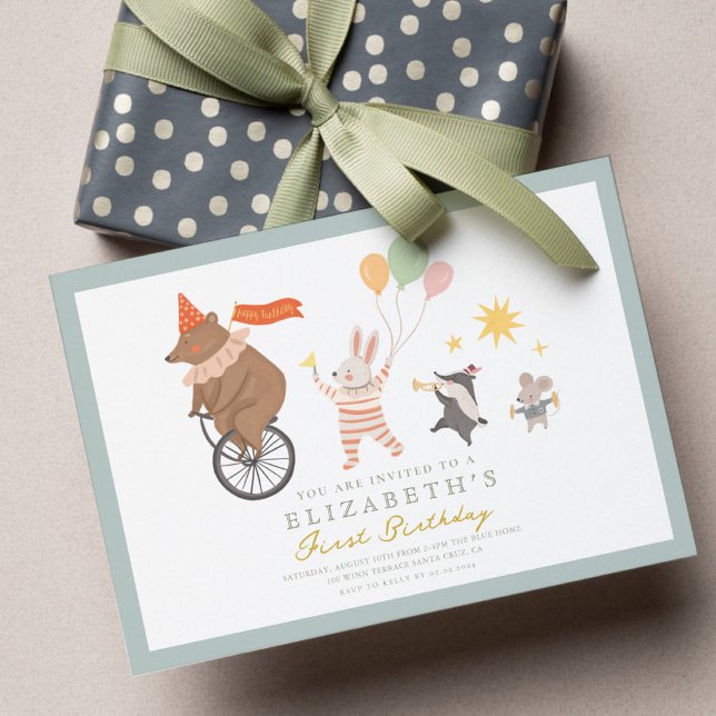 Invitación Banda De Animales Cutos Primer Cumpleaños (Subido por el creador)