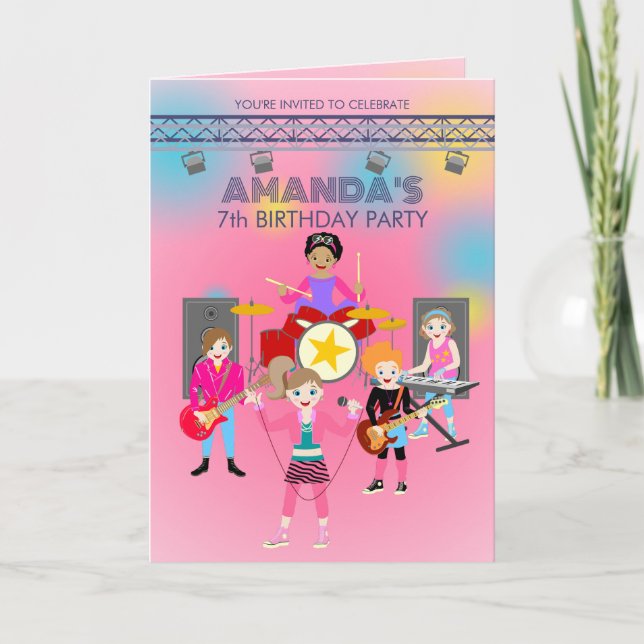 Invitación Banda de chicas de música retro Birthday Party (Anverso)