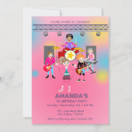 Invitación Banda de chicas de música retro Birthday Party