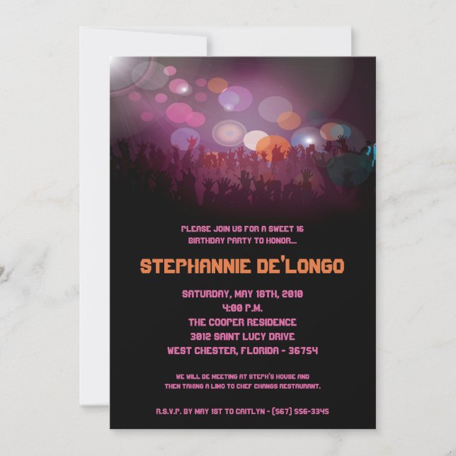 Invitación Banda de conciertos 5 x 7 son dulces 16 cumpleaños (Anverso)