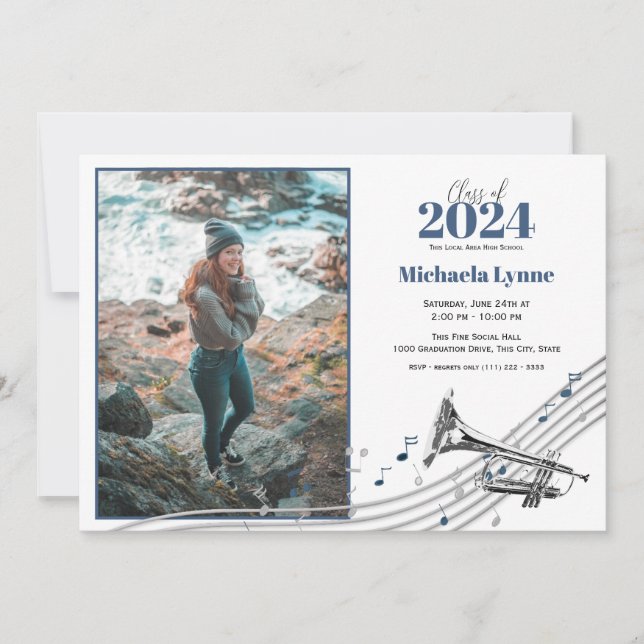 Invitación Banda de graduación de Trumpet Marchando con foto (Anverso)