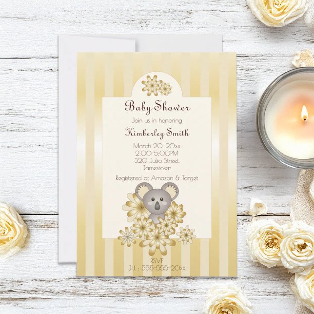 Invitación Banda de oro Cute Koala Género Neutral Baby Shower (Subido por el creador)