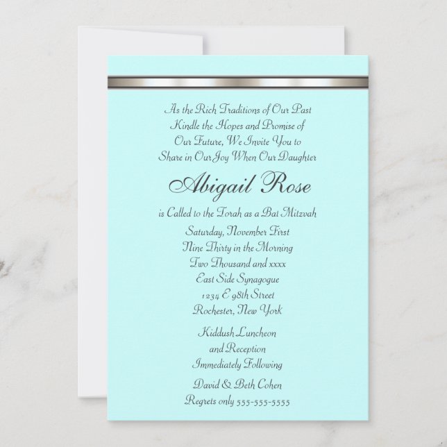 Invitación Banda de plata Cumpleaños Bat Mitzvah de cualquier (Anverso)